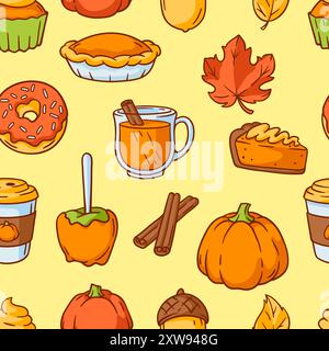 Articles d'automne et modèle de nourriture. Joyeux Thanksgiving et symboles traditionnels d'Halloween. Illustration de Vecteur