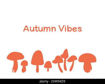 Vibes d'automne avec des silhouettes de champignons colorées sur un fond blanc Illustration de Vecteur