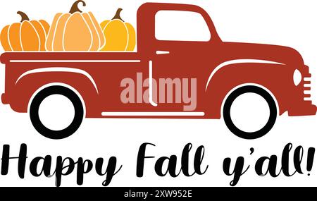 Affiche de camion de citrouilles d'automne indiquant « Happy Fall! ». Illustration de Vecteur