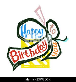 Beau vecteur de texte joyeux anniversaire Happy Birthday design de texte cursif beau design de carte de râpage joyeux anniversaire Illustration de Vecteur