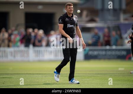 Taunton, Royaume-Uni. 18 août 2024. Kasey Aldridge de Somerset lors de la demi-finale de la Metro Bank One Day Cup entre Somerset et Leicestershire au Cooper Associates County Ground. Crédit : Dave Vokes/Alamy Live News Banque D'Images