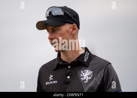 Taunton, Royaume-Uni. 18 août 2024. Riley Meredith de Somerset lors de la demi-finale de la Metro Bank One Day Cup entre Somerset et Leicestershire au Cooper Associates County Ground. Crédit : Dave Vokes/Alamy Live News Banque D'Images