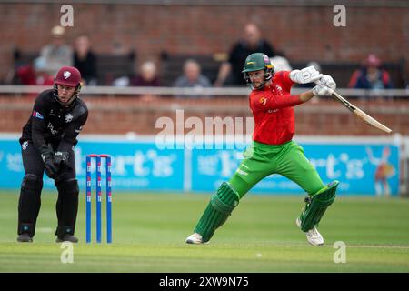 Taunton, Royaume-Uni. 18 août 2024. Peter Handscomb du Leicestershire battant lors de la demi-finale de la Metro Bank One Day Cup entre Somerset et Leicestershire au Cooper Associates County Ground. Crédit : Dave Vokes/Alamy Live News Banque D'Images