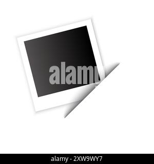 Vecteur de cadre photo. Carré noir vierge. Coin blanc recourbé. Design épuré minimaliste. Illustration de Vecteur