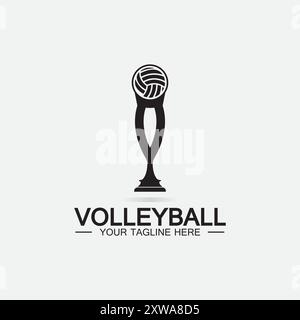 Gagnant Volleyball Championship Trophy logo Design modèle d'icône vectorielle. Trophée de volley-ball pour le prix du gagnant Illustration de Vecteur