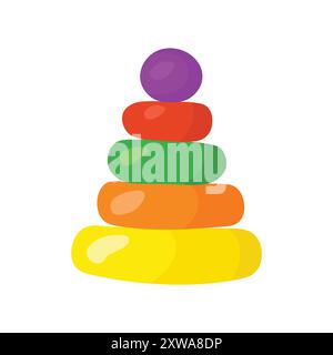 Illustration isolée d'un jeu de pyramide de bébé. Jouet d'anneaux colorés pour l'entraînement cérébral. Illustration de Vecteur