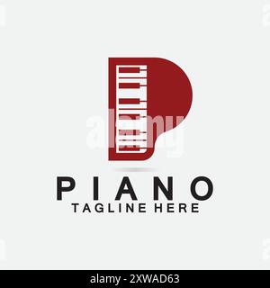 Logo piano lettre P. Design créatif lettre P combinaison avec clavier Piano pour piano logo. Illustration de Vecteur
