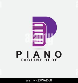 Logo piano lettre P. Design créatif lettre P combinaison avec clavier Piano pour piano logo. Illustration de Vecteur