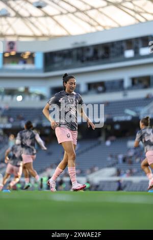 Los Angeles, Californie, États-Unis. 18 août 2024. L'attaquant Angel City FC CHRISTEN PRESS (23) se réchauffe avant un match amical entre le FC Juarez et l'Angel City FC au BMO Stadium de Los Angeles, en Californie. (Crédit image : © Brenton Tse/ZUMA Press Wire) USAGE ÉDITORIAL SEULEMENT! Non destiné à UN USAGE commercial ! Banque D'Images