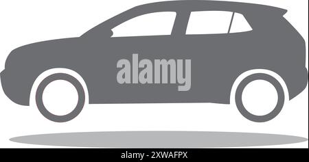icône simple d'une vue latérale de voiture flottante à deux cases colorée en gris foncé avec ombre portée Illustration de Vecteur
