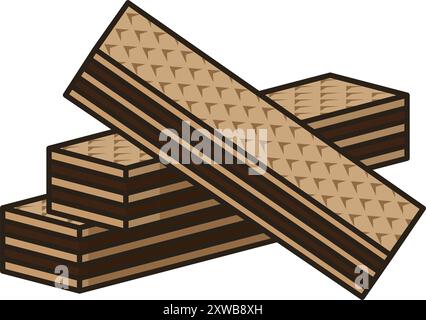 Pile de trois gaufrettes de chocolat illustration vectorielle isolée pour la Journée des gaufrettes de chocolat le 3 juillet. Illustration de Vecteur