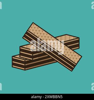 Pile de trois gaufrettes de chocolat illustration vectorielle pour la Journée de la gaufrette de chocolat le 3 juillet. Illustration de Vecteur