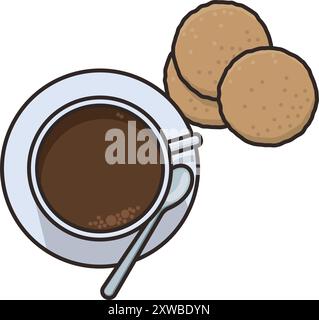 Tasse de café et de biscuits au sucre vue à angle élevé illustration vectorielle isolée pour la Journée des biscuits au sucre le 9 juillet Illustration de Vecteur
