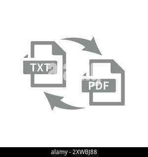 Icône vectorielle de conversion TXT en PDF. Symbole de conversion de format de fichier texte. Illustration de Vecteur