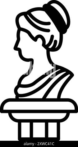 La tête d'une femme est dessinée en noir et blanc. La femme porte un chignon et a une statue de sa tête sur un piédestal Illustration de Vecteur