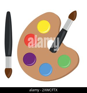 Une palette d'artistes vibrante et colorée accompagnée de pinceaux, idéale pour illustrer la créativité et l'expression artistique Illustration de Vecteur