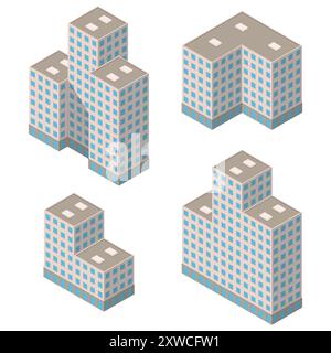 Ensemble de bâtiments isométriques modernes. Cartes de ville isométriques. Illustration vectorielle. SPE 10. Illustration de Vecteur