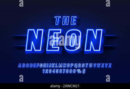 Police bleu ville néon. Alphabet anglais et signe de chiffres. Vecteur Illustration de Vecteur