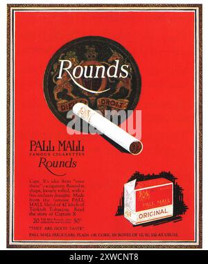 1921 Pall Mall cigarettes ad - rondes Banque D'Images