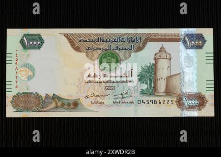 Palais Al Hosn (Fort Blanc), Abu Dhabi, portrait des Émirats Arabes Unis billet de 1000 Dirhams. Banque D'Images