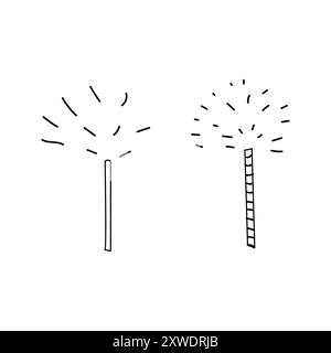 Ensemble d'icônes vectorielles Doodle Sparklers isolé. Illustration dessinée à la main. Esquissez les feux d'artifice ou le scintillant. Illustration de Vecteur