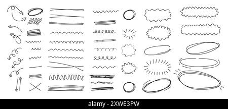 illustration vectorielle avec un ensemble de lignes de soulignement gribouillage. Illustration de Vecteur