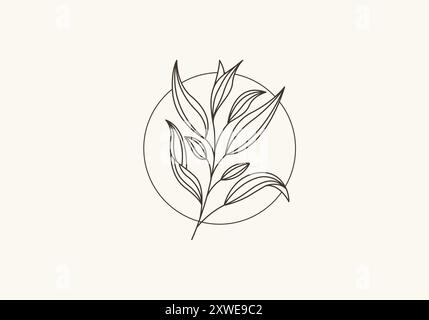 Logo Botanical Leaf and Vines Line minimaliste, Floral logo moderne et simple. Fichier modifiable Illustration de Vecteur