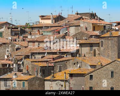 Maisons anciennes et toits de Pitigliano : ville médiévale perchée Banque D'Images