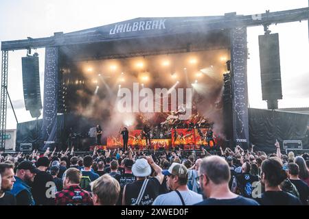 Horsens, Danemark. 16 août 2024. Le groupe de thrash metal américain Testament donne un concert live lors du festival danois de metal Jailbreak 2024 à Horsens. Banque D'Images