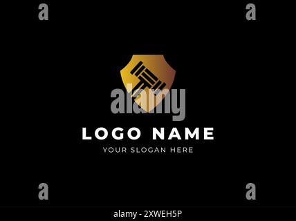 Logo Shield Law Hammer Gold Modern minimaliste et Luxury logo Design. Fichier modifiable Illustration de Vecteur