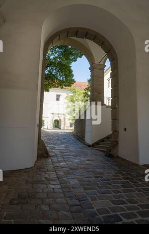 Linz, Autriche. 12 août 2024. vue intérieure de la cour du château du centre-ville Banque D'Images