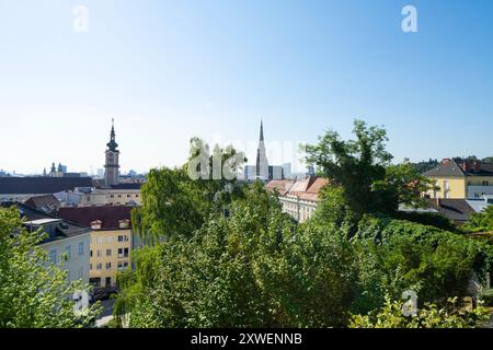 Linz, Autriche. 12 août 2024. vue panoramique sur la ville depuis la colline du château Banque D'Images