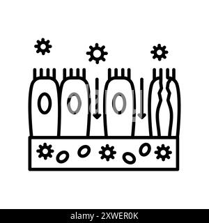 Icône noire de ligne intestinale présentant une fuite. Maladies du tractus gastro-intestinal. Signez pour la page Web, l'application mobile, le bouton, le logo. Bouton isolé de vecteur. Contour modifiable. Illustration de Vecteur