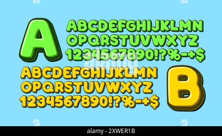 Collection amusante de jeu de polices, symboles de lettres et de chiffres. Vecteur Illustration de Vecteur