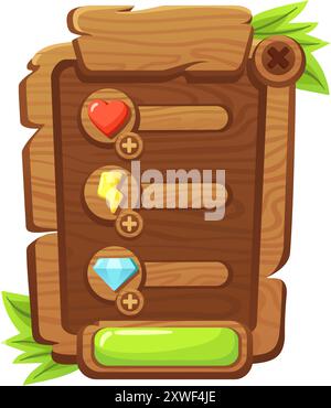 Panneau d'interface pour jeu mobile. Planche en bois de dessin animé Illustration de Vecteur