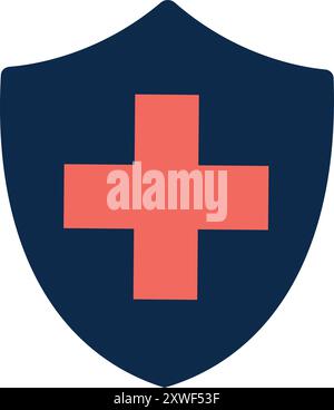 Croix rouge sur bouclier. Icône de couleur de l'assurance médicale Illustration de Vecteur