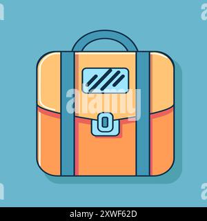 Sac à dos orange avec poignées bleues pour fournitures scolaires. Illustration plate Illustration de Vecteur