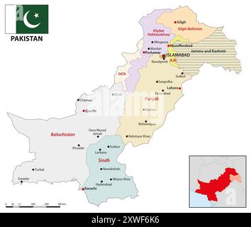 Carte administrative de la République islamique du Pakistan Banque D'Images