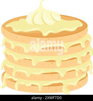 Pile de crêpes avec crème sur l'icône de dessin animé supérieure Illustration de Vecteur