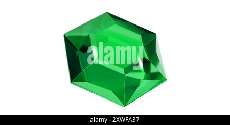 Emerald Gem sur fond transparent, diamant gemme vert isolé. Banque D'Images