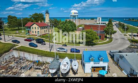 Vue aérienne du phare de Kenosha Water Tower et Waterfront Banque D'Images