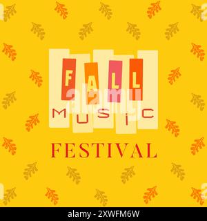 Élément de conception vectorielle Fall Music Festival. Fond coloré de feuillage de feuilles tombantes d'automne. Clavier de piano dessin animé mignon. Automne Fest de la saison d'automne Illustration de Vecteur