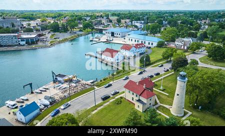 Vue aérienne du phare de Kenosha Southport et de la marina Banque D'Images