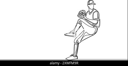 dessin simple continu de lanceur de baseball, illustration vectorielle d'art au trait Illustration de Vecteur