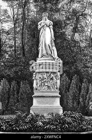 Statue de la reine Luise de Prusse dans Tiergarten Park Berlin, épouse du roi Frédéric-Guillaume III, Prusse, Allemagne, illustration historique 1882, Banque D'Images