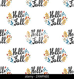 BONJOUR AUTOMNE lettrage manuscrit. Illustration vectorielle dans le style Doodle. Calligraphie dessinée à la main. Modèle de chute Illustration de Vecteur