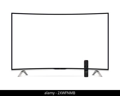 Maquette d'écran Smart tv courbe réaliste avec télécommande isolée sur fond blanc. Illustration vectorielle. Illustration de Vecteur