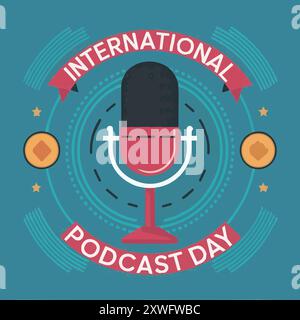 La célébration mondiale de la Journée internationale du podcast. Illustration de Vecteur