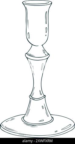 Chandelier grand or, cuivre, bronze sans bougie, antique, rétro, vintage. Le dessin au trait est une illustration simple dessinée à la main à l'encre noire et blanche Illustration de Vecteur