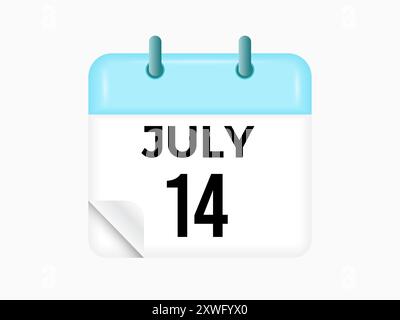 14 juillet - calendrier et planificateur de temps. Icône de rappel du calendrier quotidien. Illustration vectorielle. Illustration de Vecteur